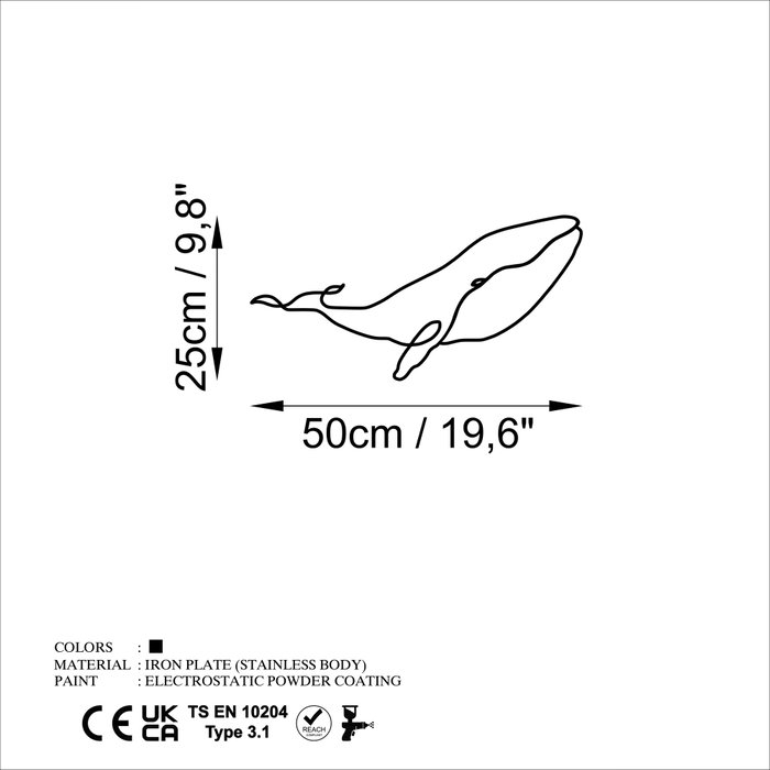 Wallity Escultura de Pared Whale - M Negro